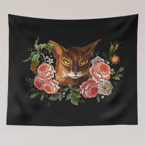 Item preview, Embroidery cat and flowers designed and sold by matrioshka.