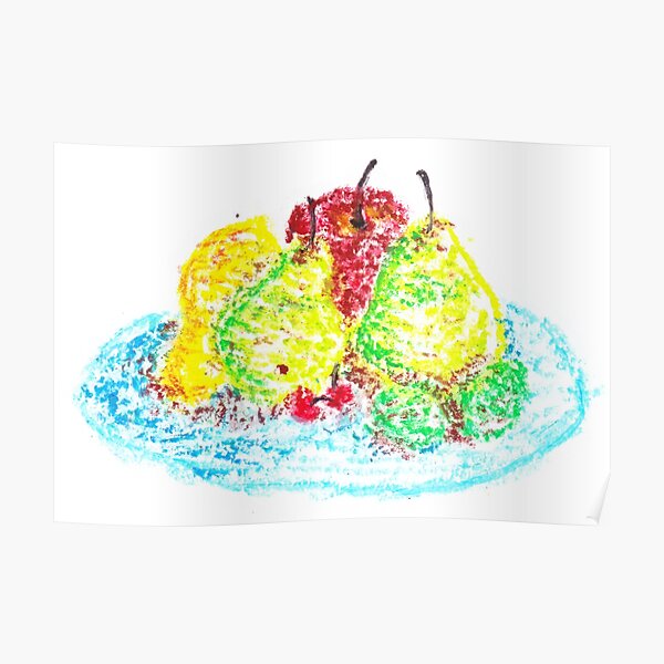 "Colorful fruit bowl (Oil pastel)" Poster by CreativityRoams Redbubble