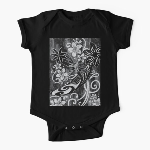 Hawaiian Black Dragon Fly Tribal Short Sleeve Baby One-Piece