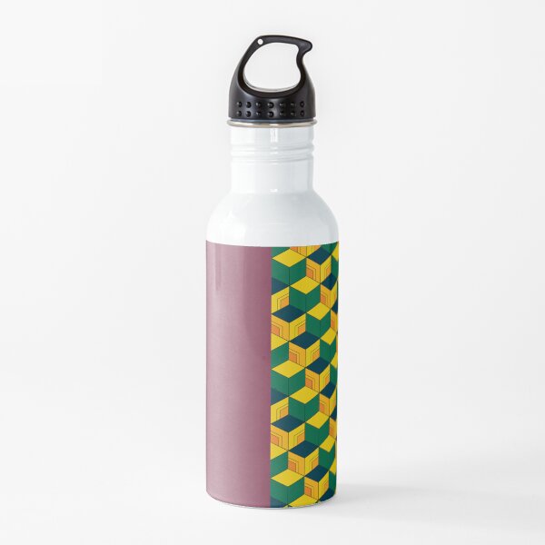 Giyu's Half Solid Half Geometric Traditional Japanese Kimono Pattern Water Bottle