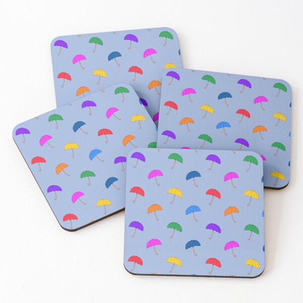 Artikelvorschau, Regenbogenregenschirme auf Blau entworfen und verkauft von LittleBettyMakes.