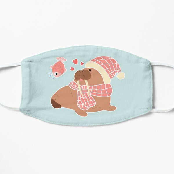 Cute Walrus Loves Fish Flat Mask