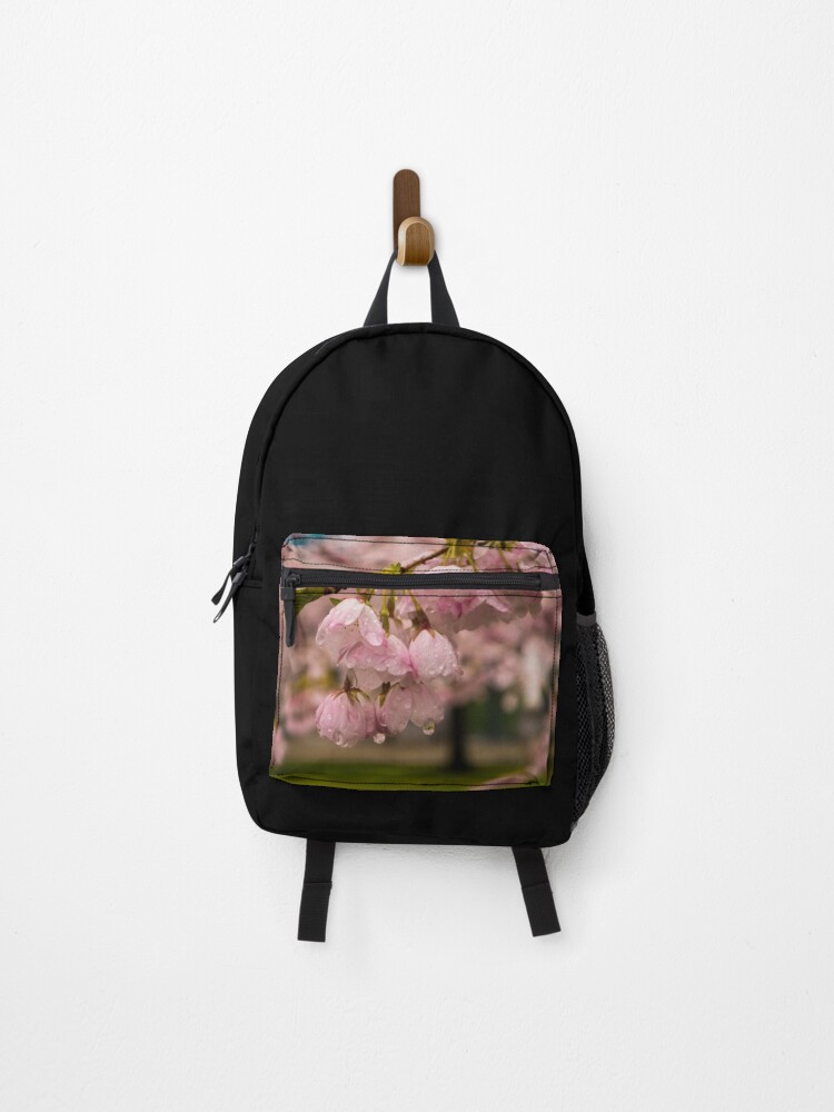 Thumbnail 1 of 3, Backpack, Cherry Blossoms and Rain Drops designed and sold by raetucker.