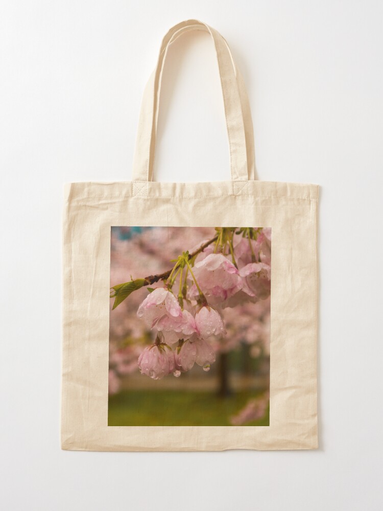 Thumbnail 2 of 5, Tote Bag, Cherry Blossoms and Rain Drops designed and sold by raetucker.
