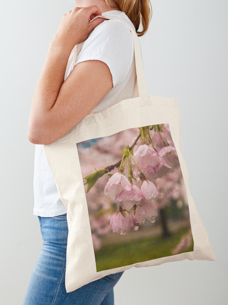 Thumbnail 1 of 5, Tote Bag, Cherry Blossoms and Rain Drops designed and sold by raetucker.