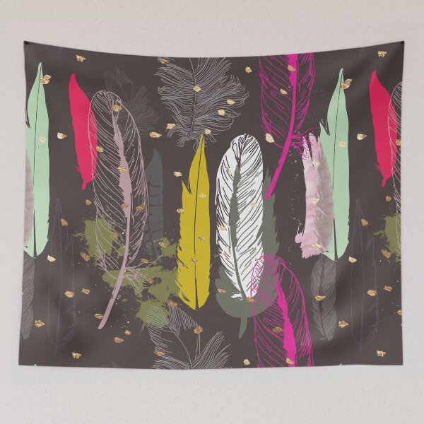 Item preview, Feathers Pink, Yellow, Grey and Gold Specks designed and sold by PixDezines.