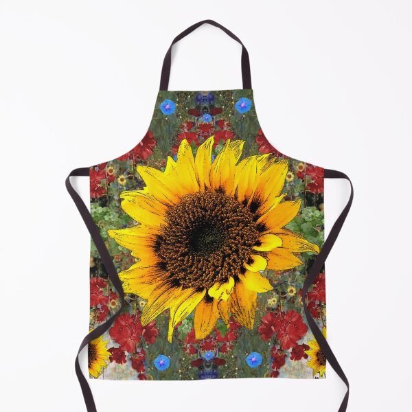 Item preview, YELLOW SUNFLOWERS IN RED GERANIUM GARDEN designed and sold by sharlesart.