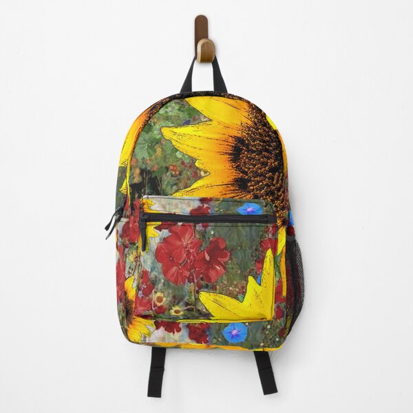 Item preview, YELLOW SUNFLOWERS IN RED GERANIUM GARDEN designed and sold by sharlesart.