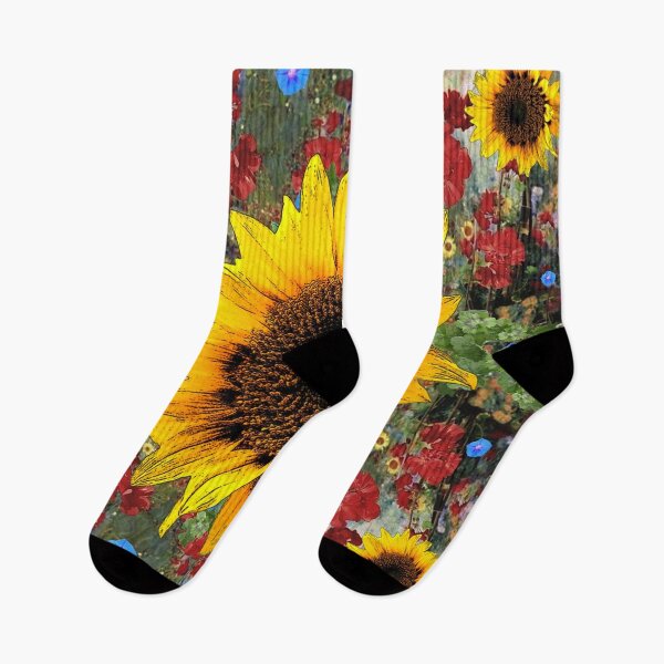Item preview, YELLOW SUNFLOWERS IN RED GERANIUM GARDEN designed and sold by sharlesart.