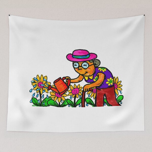 Item preview, Senior Woman Gardener Watering Flowers designed and sold by Nalidsa Sukprasert.