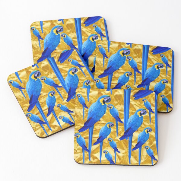 Item preview, PATTERNS OF BLUE MACAWS ON GOLD LEAF ART designed and sold by sharlesart.