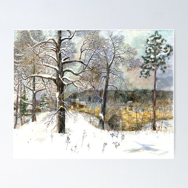 Item preview, winter bridge Watercolor painting designed and sold by SVETLANA ZOLOTAREVA.