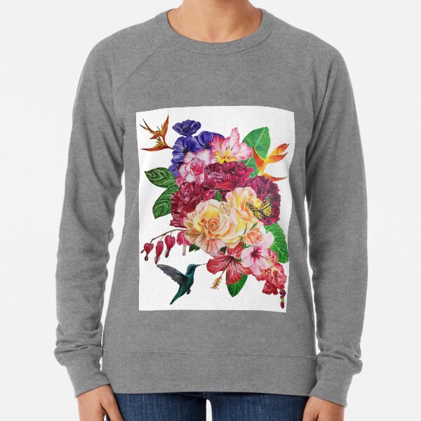 Tropical Flowers with Hummingbird Lightweight Sweatshirt