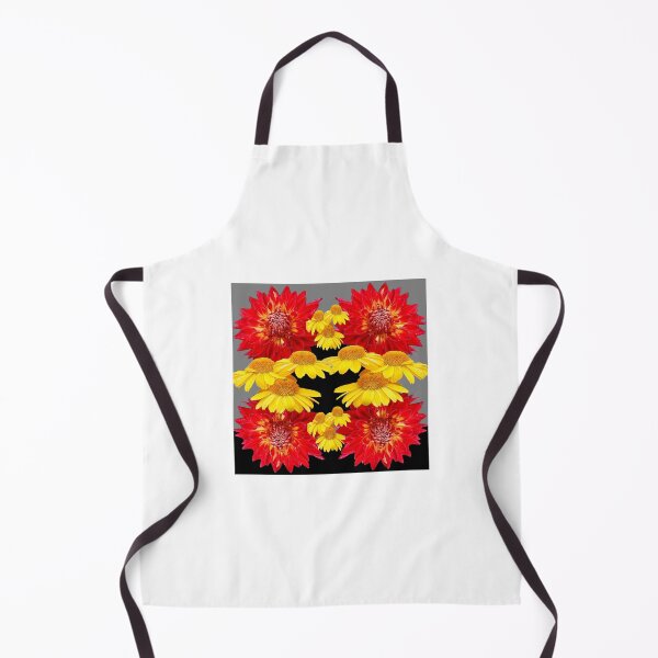 Item preview, RED DAHLIAS BLACK GREY ART & YELLOW FLOWERS  designed and sold by sharlesart.
