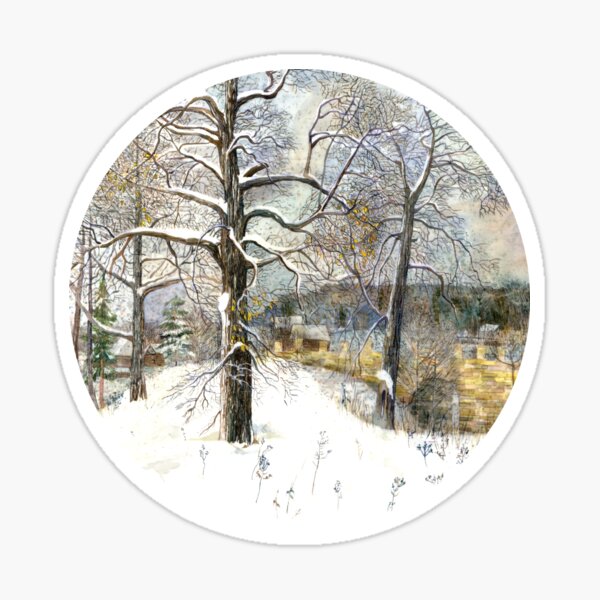 winter bridge Watercolor painting Sticker