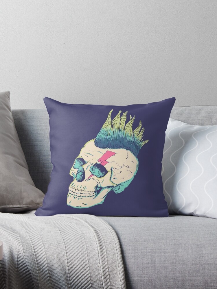 Thumbnail 1 of 4, Pillow, Skull Punk designed and sold by victorsbeard.