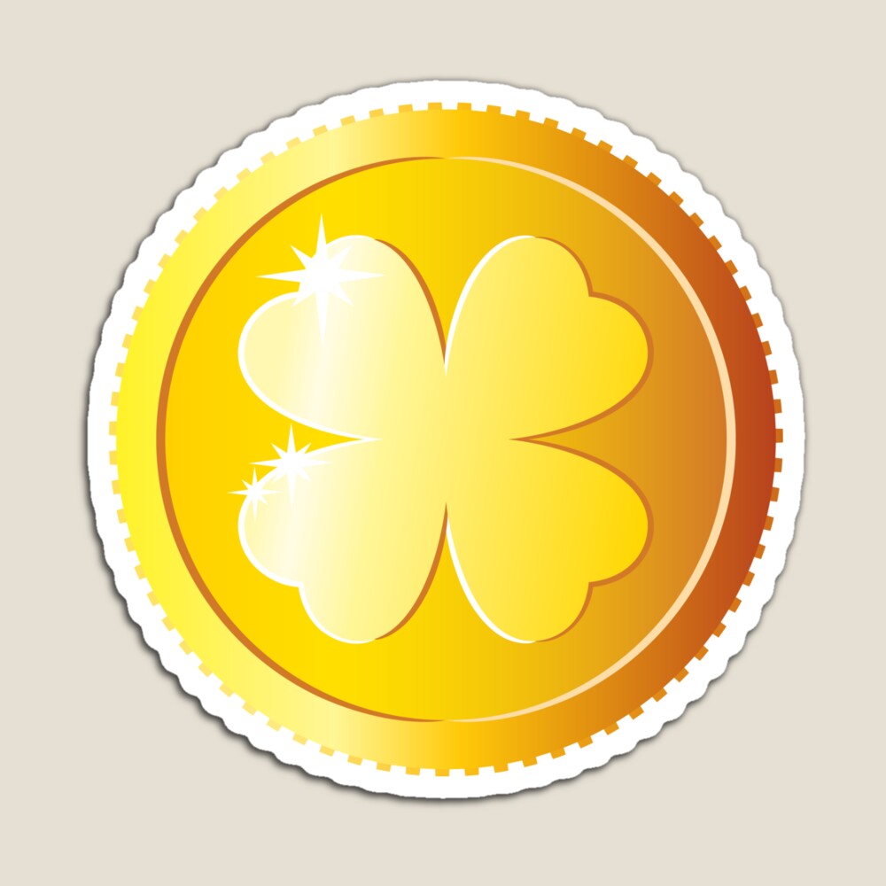 Golden lucky four leaf clover coin sticker Sticker