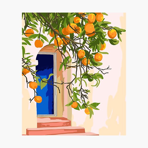 Wherever you go, go with all your heart,Summer Orange Tree Travel Luxury Villa Spain Greece Painting Photographic Print