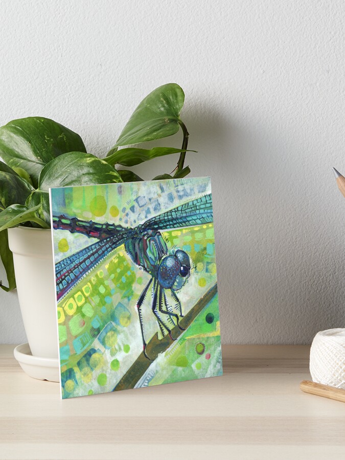 Thumbnail 1 of 2, Art Board Print, Dragonfly on a Branch designed and sold by gwennpaints.