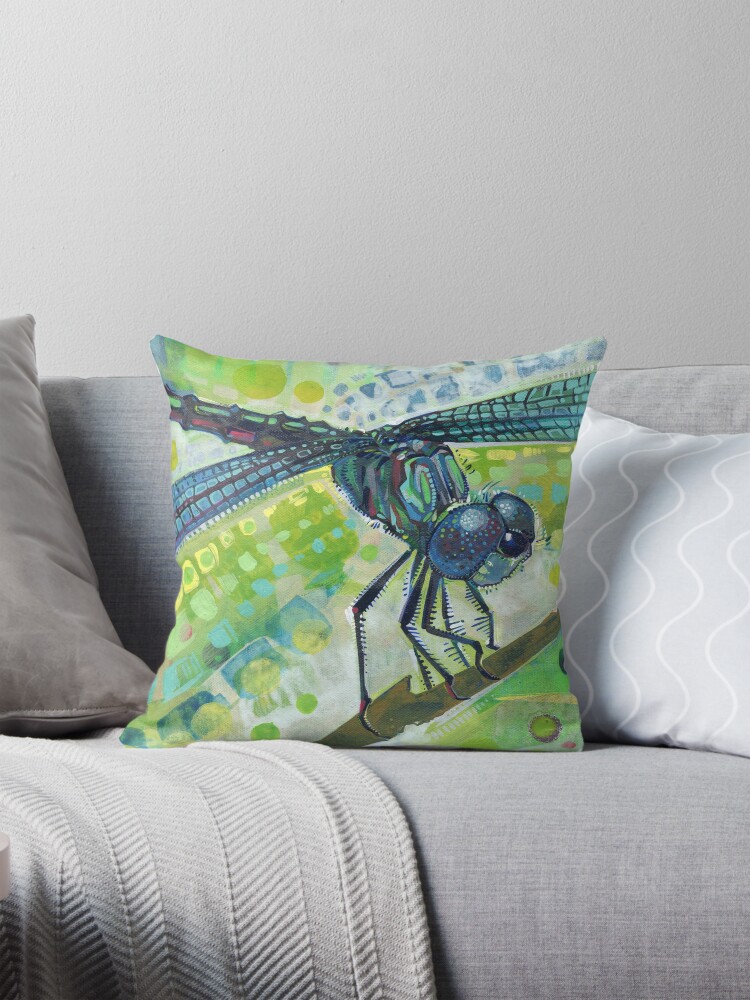 Thumbnail 1 of 4, Pillow, Dragonfly on a Branch designed and sold by gwennpaints.
