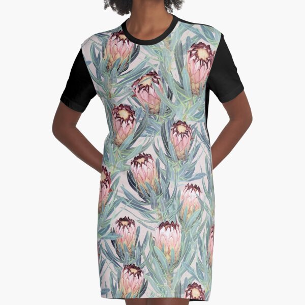 Pale Painted Protea Neriifolia Graphic T-Shirt Dress