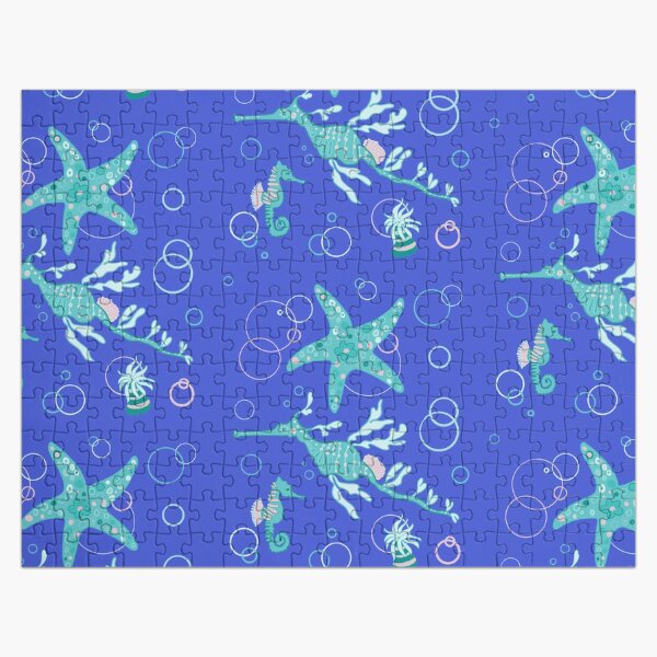 Magical Sea Creatures in a happy summertime pattern Jigsaw Puzzle