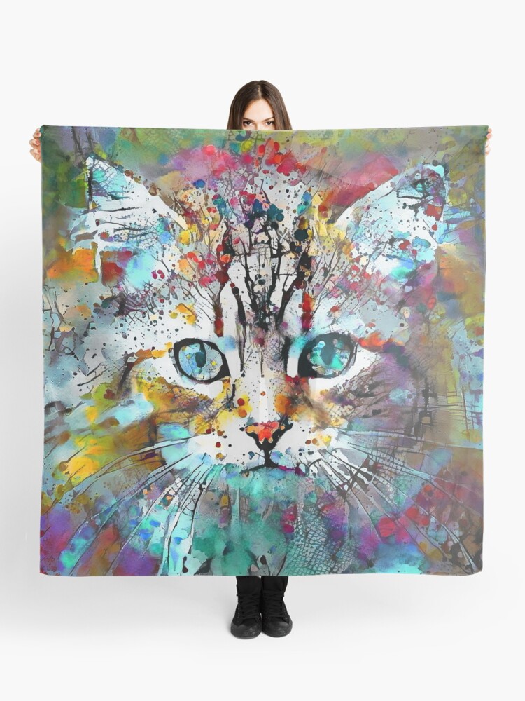 Thumbnail 1 of 3, Scarf, Abstractions of abstract abstraction of cat designed and sold by blackhalt.