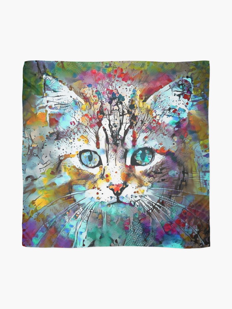 Thumbnail 2 of 3, Scarf, Abstractions of abstract abstraction of cat designed and sold by blackhalt.