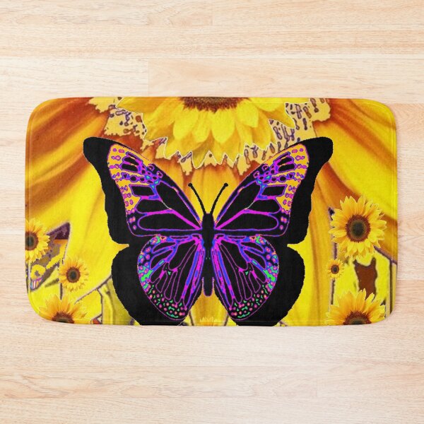Item preview, YELLOW SUNFLOWERS BLACK FANTASY BUTTERFLY ABSTRACT designed and sold by sharlesart.