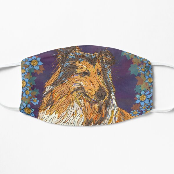 Rough Collie and Blue Flowers Mask