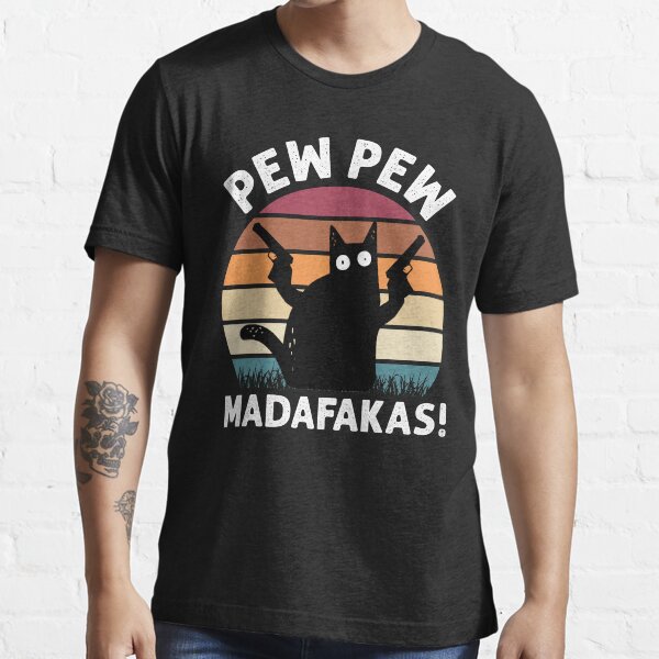 Vintage Retro Black Cat Pew Pew Madafakas! funny cat pew pew madafakas Essential T-Shirt