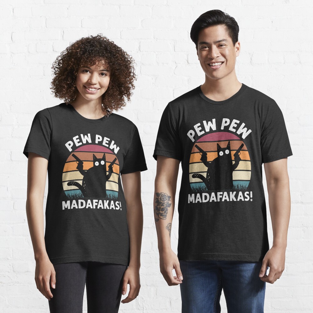 Vintage Retro Black Cat Pew Pew Madafakas! funny cat pew pew madafakas Essential T-Shirt
