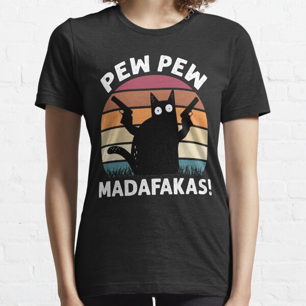 Vintage Retro Black Cat Pew Pew Madafakas! funny cat pew pew madafakas Essential T-Shirt