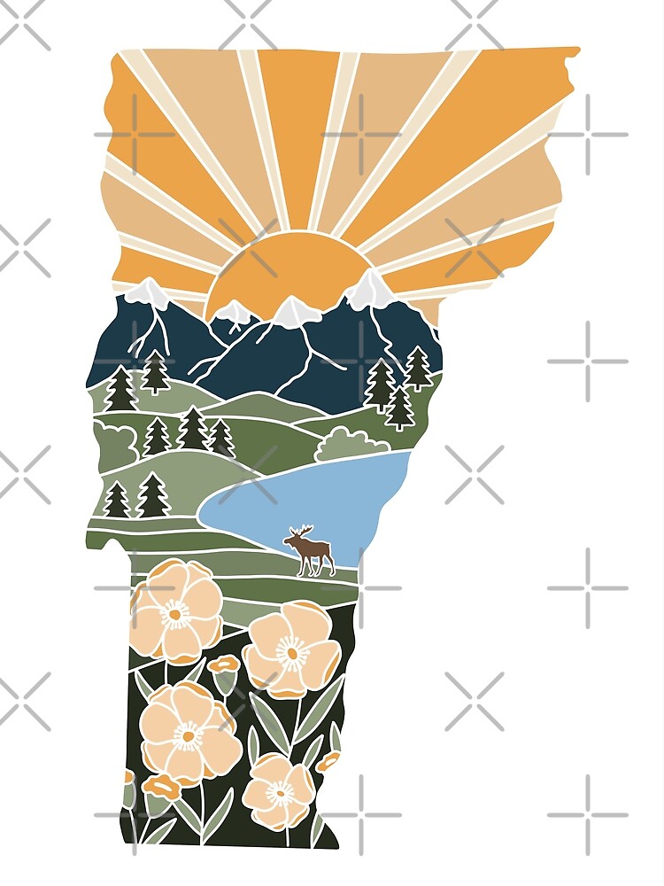 Discover Vermont Illustrated Graphic Premium Matte Vertical Poster