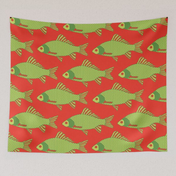 Item preview, Green and Red Tropical Fish Shoal Pattern designed and sold by RhubarbMyrtle.