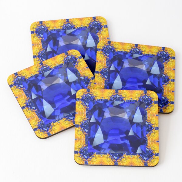 Item preview, BLUE SAPPHIRE GEM PATTERNED GOLDEN FLOWER ART designed and sold by sharlesart.