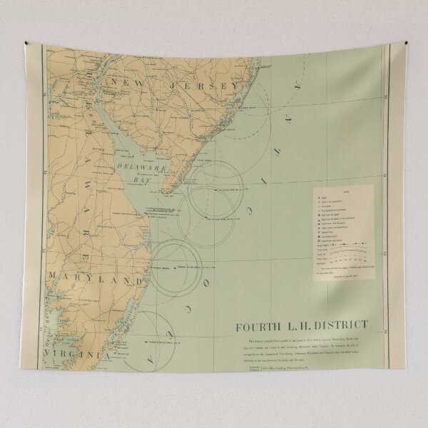 Item preview, Vintage NJ, MD & Delaware Bay Lighthouse Map (1897) designed and sold by BravuraMedia.