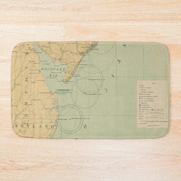 Item preview, Vintage NJ, MD & Delaware Bay Lighthouse Map (1897) designed and sold by BravuraMedia.