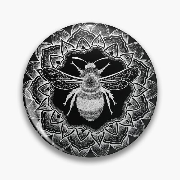 Item preview, White bumblebee mandala in dotwork pen and ink designed and sold by René Voortwist Pen and Ink art.