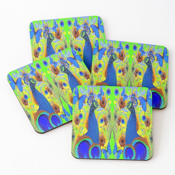 Item preview, BLUE PEACOCKS & BUTTERFLIES ON GREEN COLOR ART designed and sold by sharlesart.