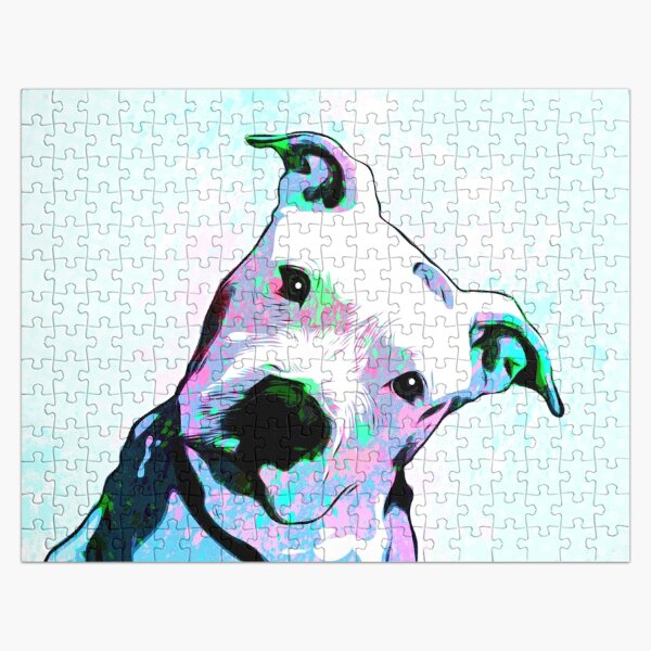 Brindle & White Pit Bull Terrier Cute Staffordshire Pitbull Art Jigsaw  Puzzle