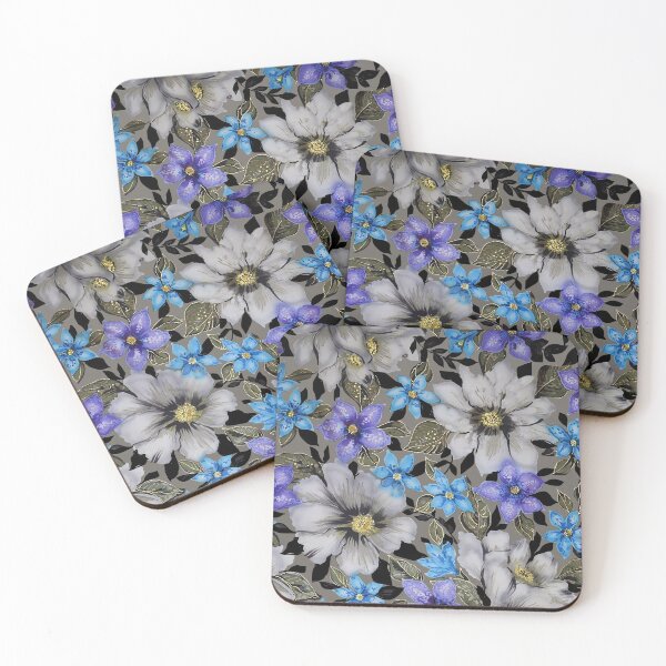 Item preview, Taupe and Blues Watercolor Flowers designed and sold by Leslie Rogers Todder.