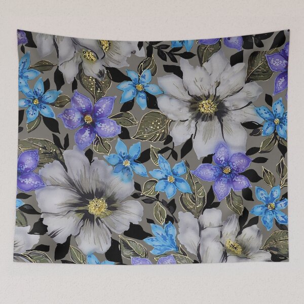 Item preview, Taupe and Blues Watercolor Flowers designed and sold by Leslie Rogers Todder.