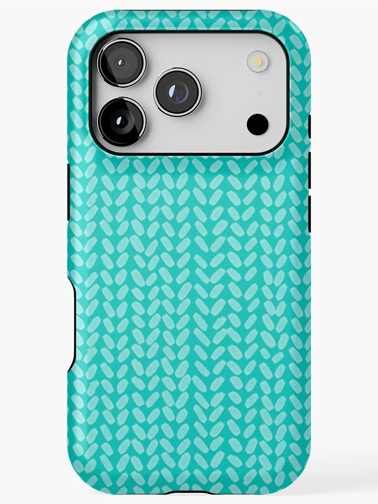 Thumbnail 1 of 4, iPhone Case, Turquoise Knit Pattern designed and sold by ColorObsession.