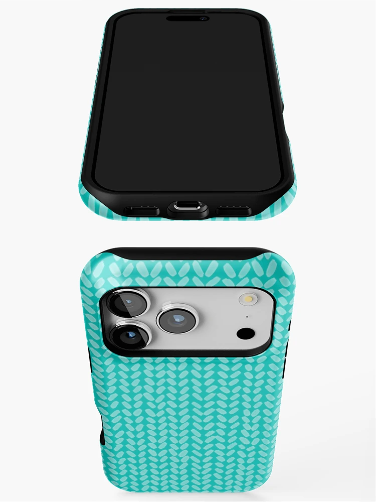 Thumbnail 3 of 4, iPhone Case, Turquoise Knit Pattern designed and sold by ColorObsession.