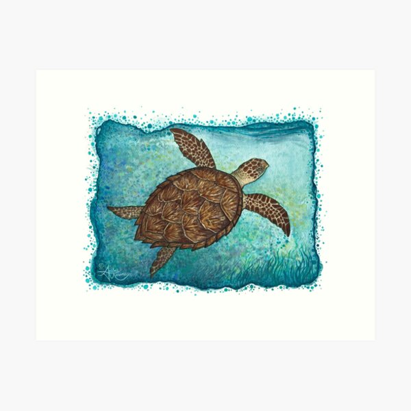 "Hawksbill Sea Turtle" by Amber Marine ~ Watercolor painting, art © 2016 Art Print