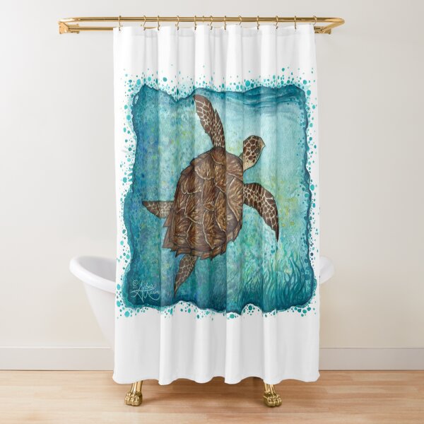 "Hawksbill Sea Turtle" by Amber Marine ~ Watercolor painting, art © 2016 Shower Curtain