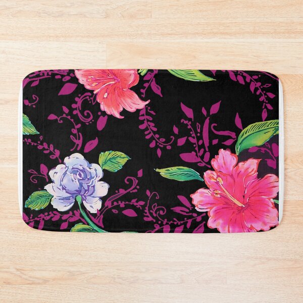 Item preview, Flowers With Magenta Vines and Black Ground designed and sold by Leslie Rogers Todder.