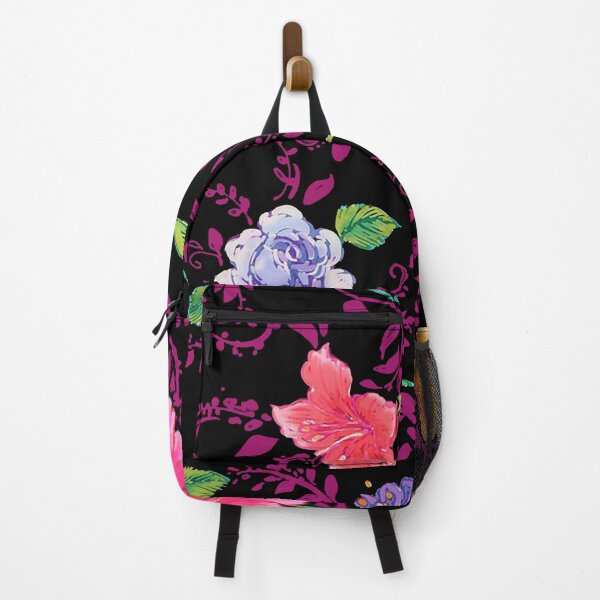 Item preview, Flowers With Magenta Vines and Black Ground designed and sold by Leslie Rogers Todder.