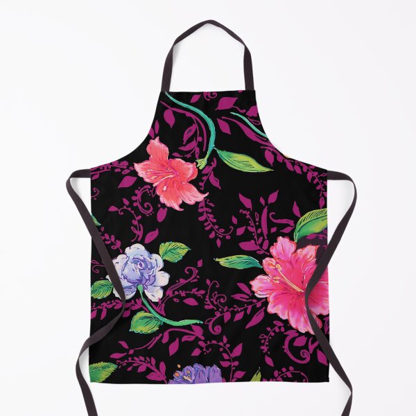 Item preview, Flowers With Magenta Vines and Black Ground designed and sold by Leslie Rogers Todder.